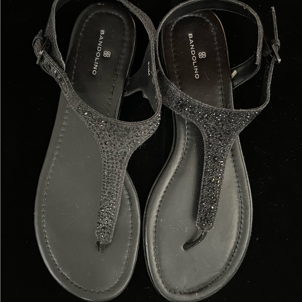 Women’s Bandolino Black Strappy Blinged Flat Sandals Size 8.5